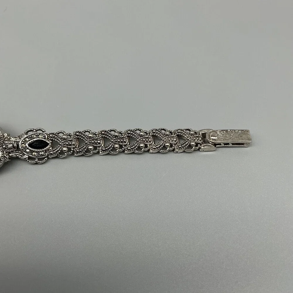 Alto Marcasite Womens Watch 24mm Silver Tone Dress Bracelet New Battery 7.25